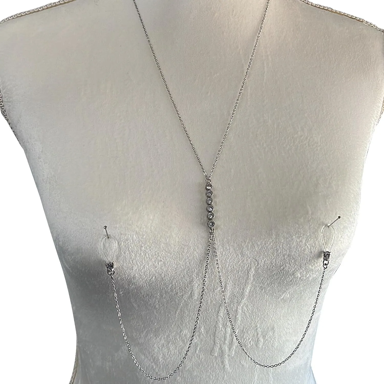 Sexy Rhinestone Bra Body Chain Jewelry Festival Rave Non Piercing Nipple Chain Crystal Chest Chain Bikini Lingerie Body Jewelry for Women