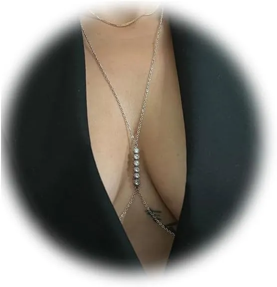 Sexy Rhinestone Bra Body Chain Jewelry Festival Rave Non Piercing Nipple Chain Crystal Chest Chain Bikini Lingerie Body Jewelry for Women