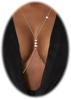 Sexy Rhinestone Crossover Bikini Bra Body Chain Gold-toned Summer Beach Chest Body Jewelry for Women Waist Chain