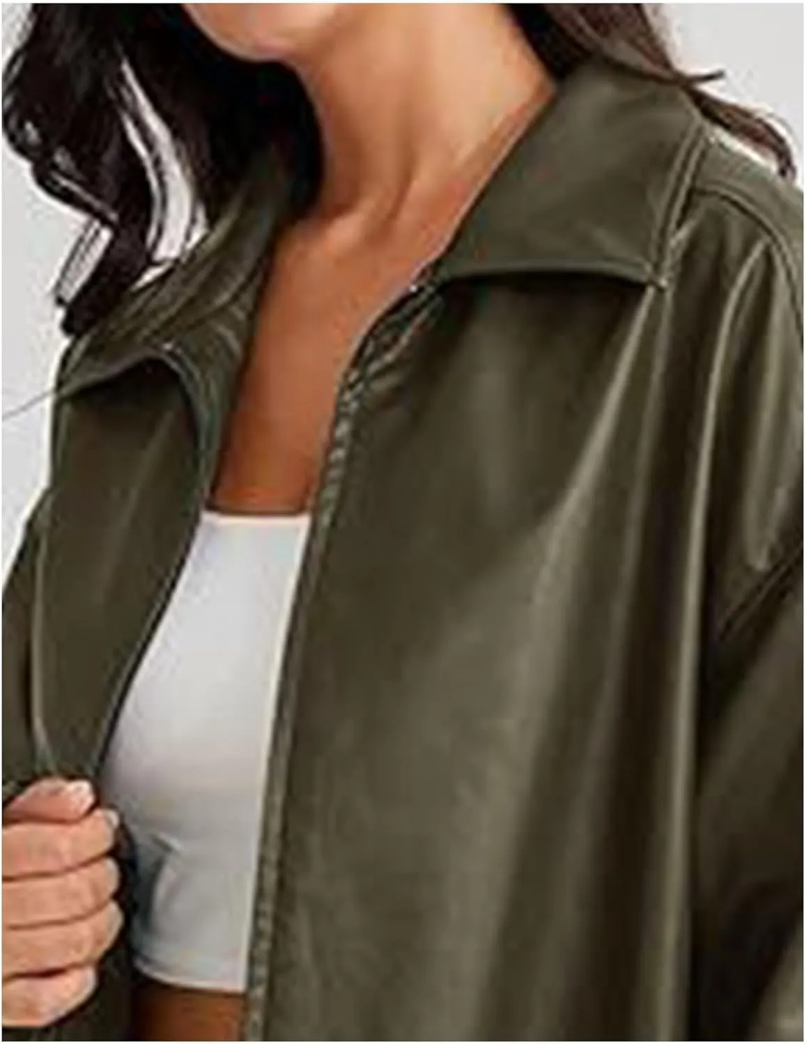 Sexyshine Women's Oversized Jackets PU Leather Leather Faux Motorcycle Plus Size Moto Biker Coat Fall Outfits