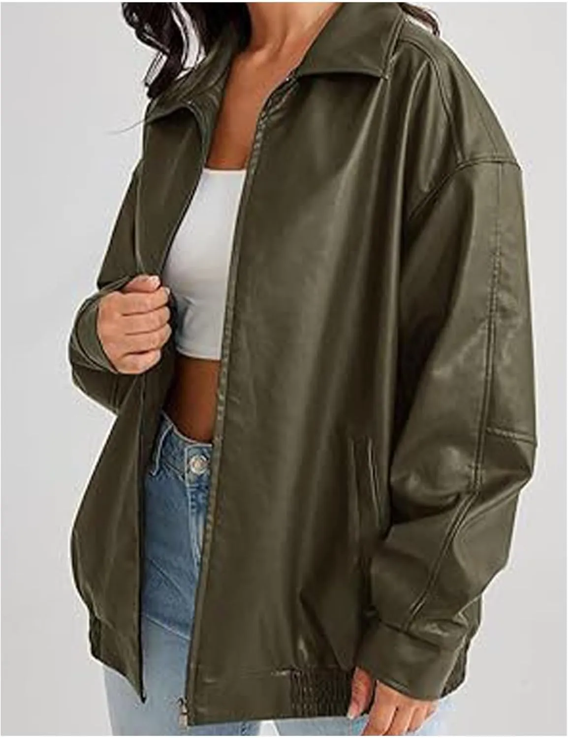 Sexyshine Women's Oversized Jackets PU Leather Leather Faux Motorcycle Plus Size Moto Biker Coat Fall Outfits