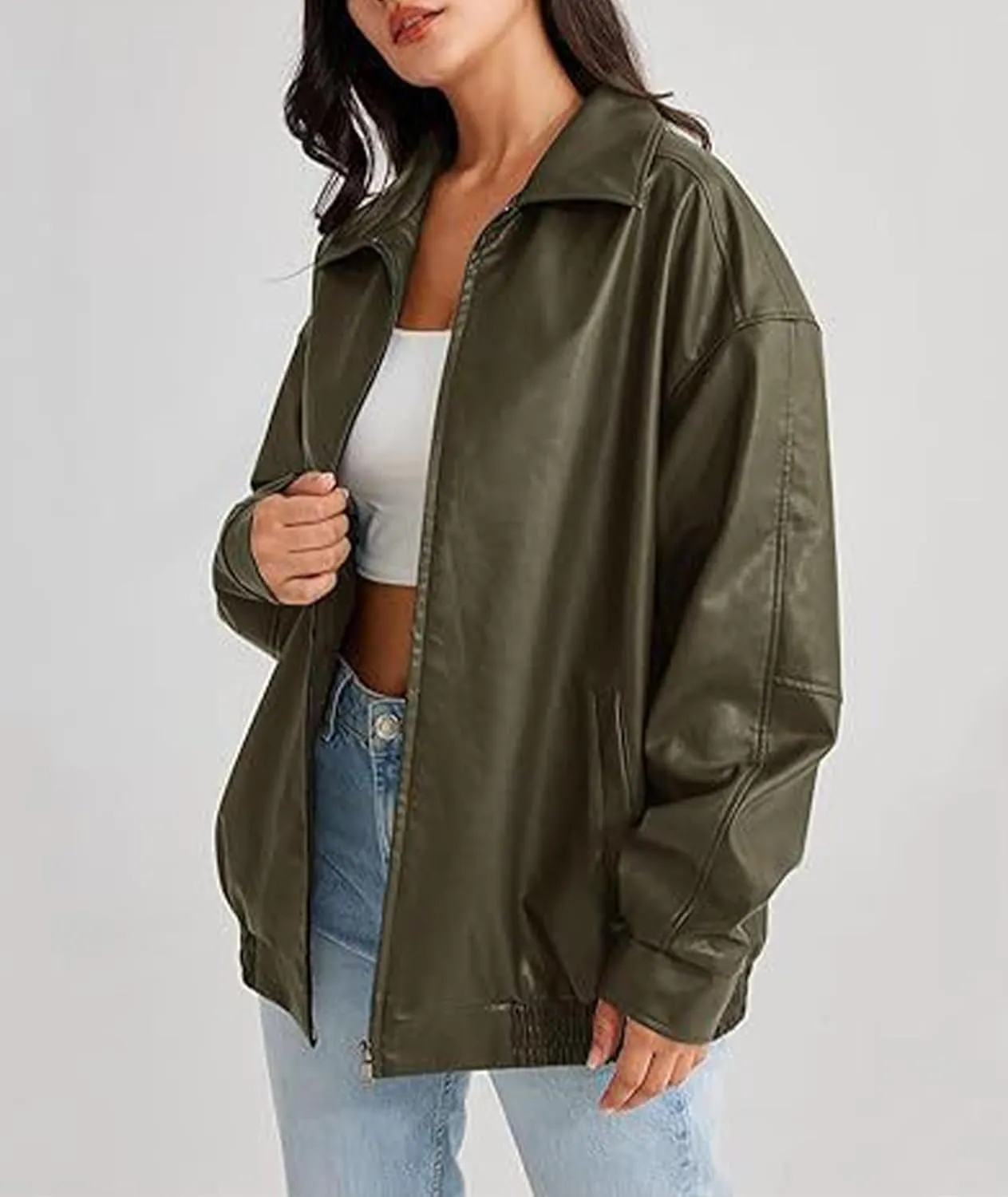 Sexyshine Women's Oversized Jackets PU Leather Leather Faux Motorcycle Plus Size Moto Biker Coat Fall Outfits