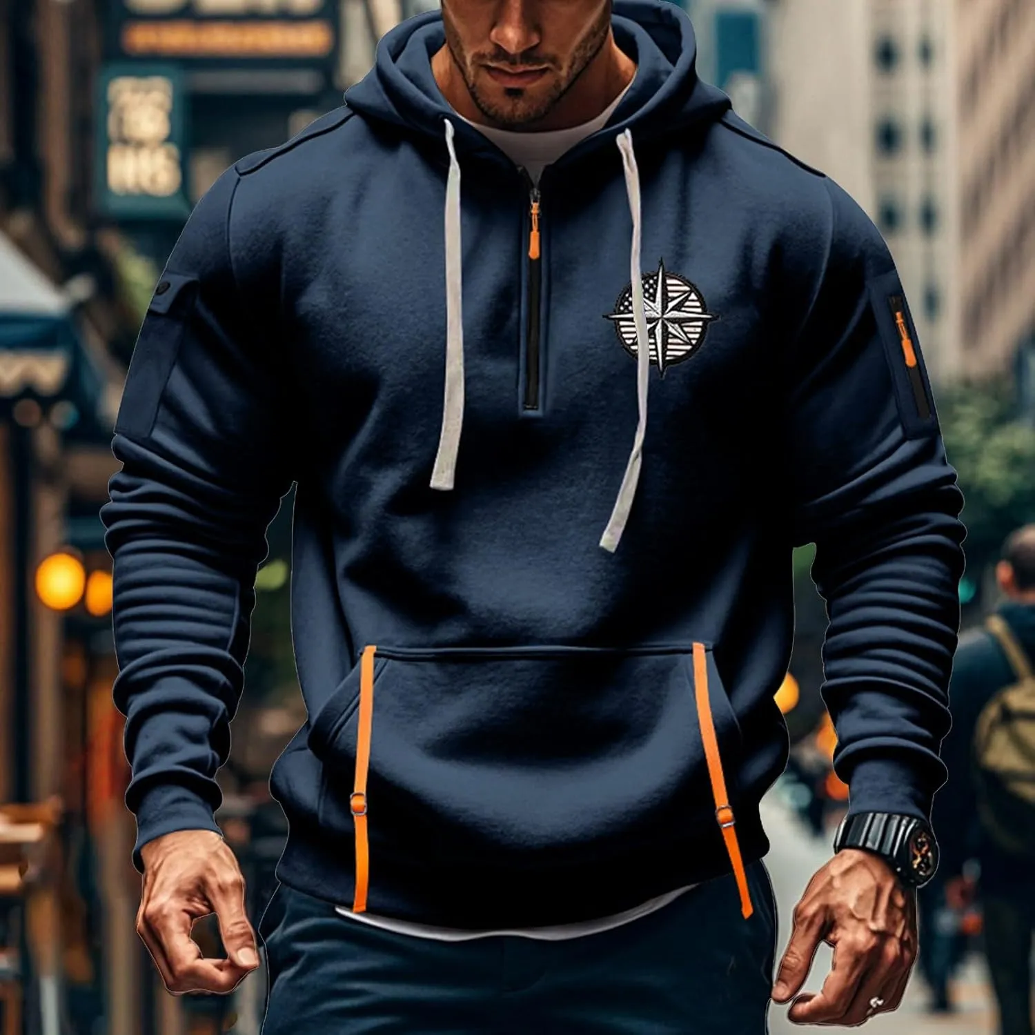 SGASY Men's Hoodies Quarter Zip Pullover Vintage Workout Running Active Hoodies with Pockets Military Tactical Sweatshirt