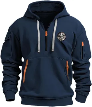 SGASY Men's Hoodies Quarter Zip Pullover Vintage Workout Running Active Hoodies with Pockets Military Tactical Sweatshirt