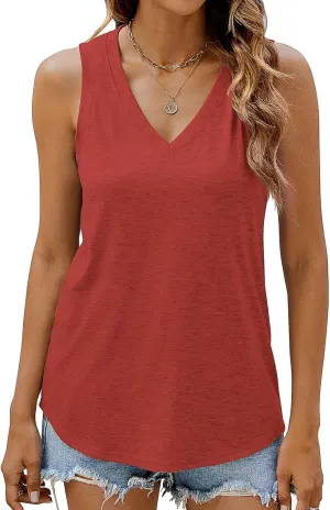 Sherosa Womens Tank Tops V Neck Summer Trendy Casual Loose Fit Flowy Sleeveless Shirts