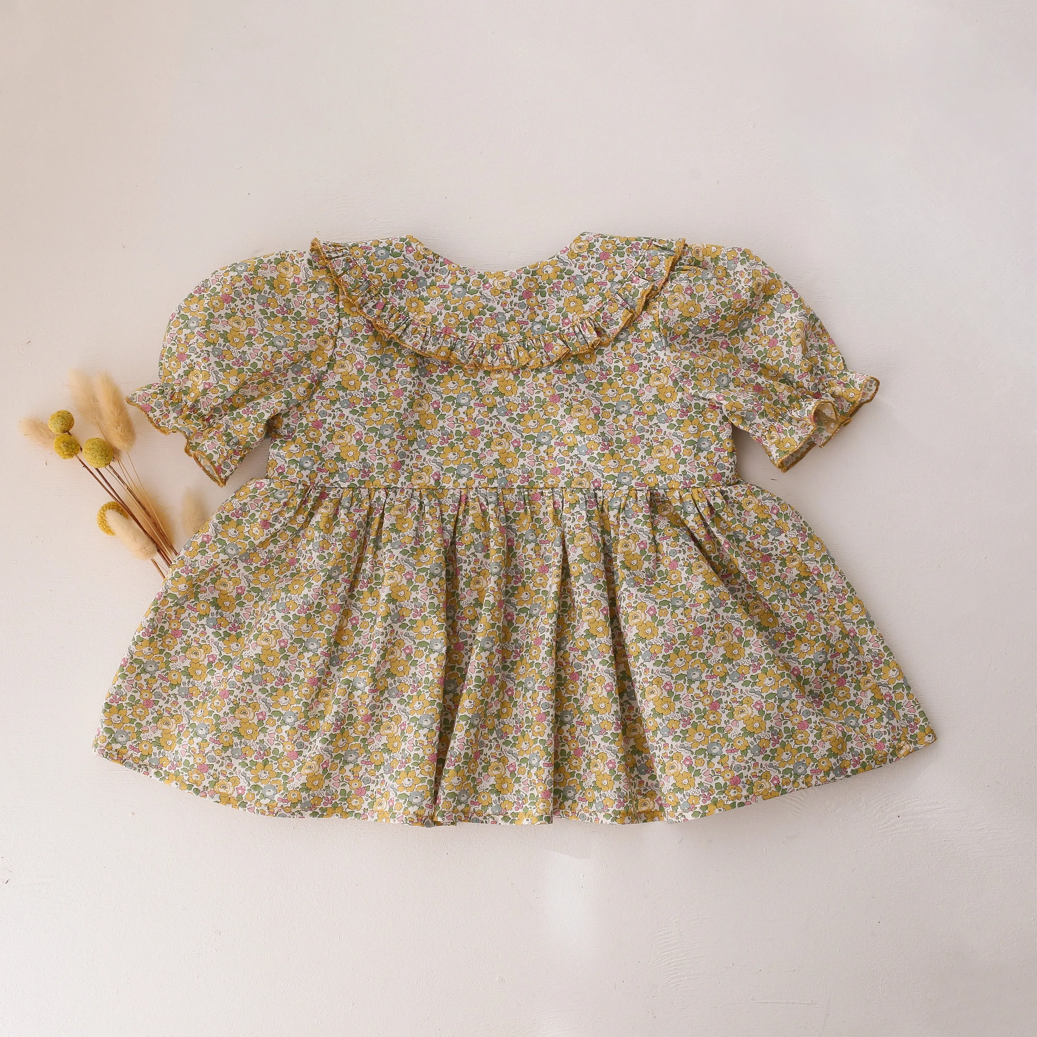 Short Sleeve Frilled Collar Blouse with Curved Bodice in Betsy Ann Liberty Print