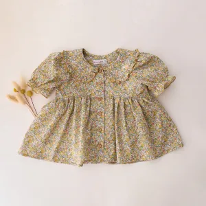 Short Sleeve Frilled Collar Blouse with Curved Bodice in Betsy Ann Liberty Print