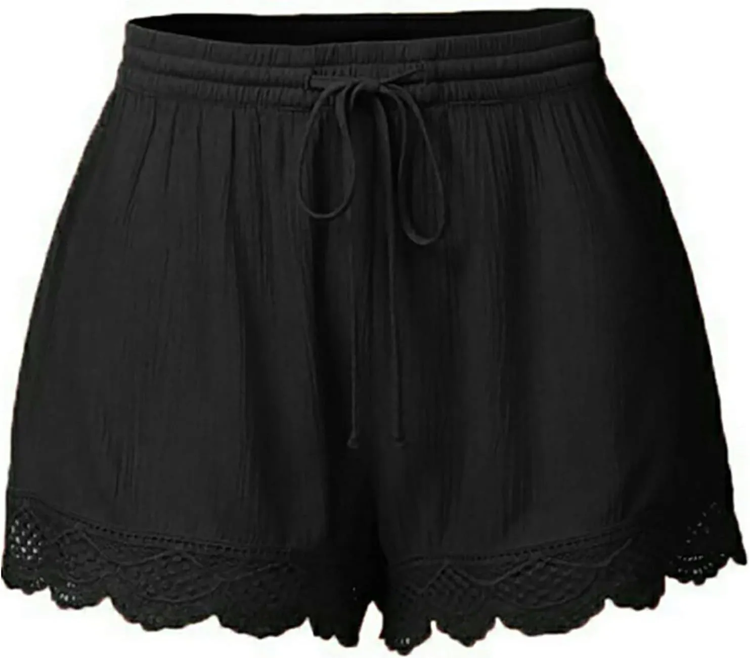 Shorts for Women Trendy High Waisted Flowy Dress Shorts with Drawstring Lightweight Lace Patchwork Short Pants