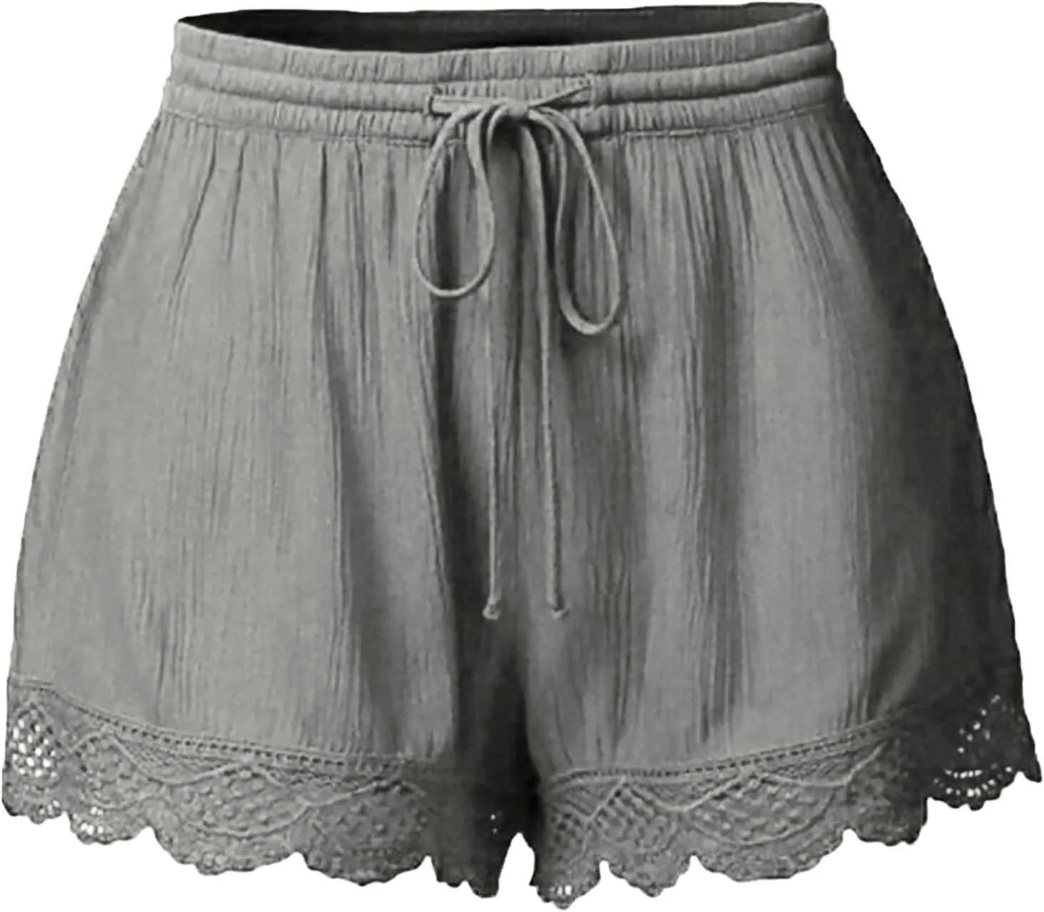Shorts for Women Trendy High Waisted Flowy Dress Shorts with Drawstring Lightweight Lace Patchwork Short Pants