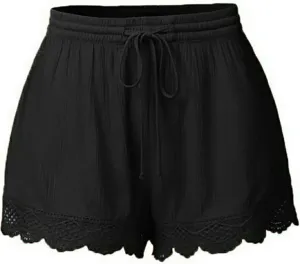 Shorts for Women Trendy High Waisted Flowy Dress Shorts with Drawstring Lightweight Lace Patchwork Short Pants