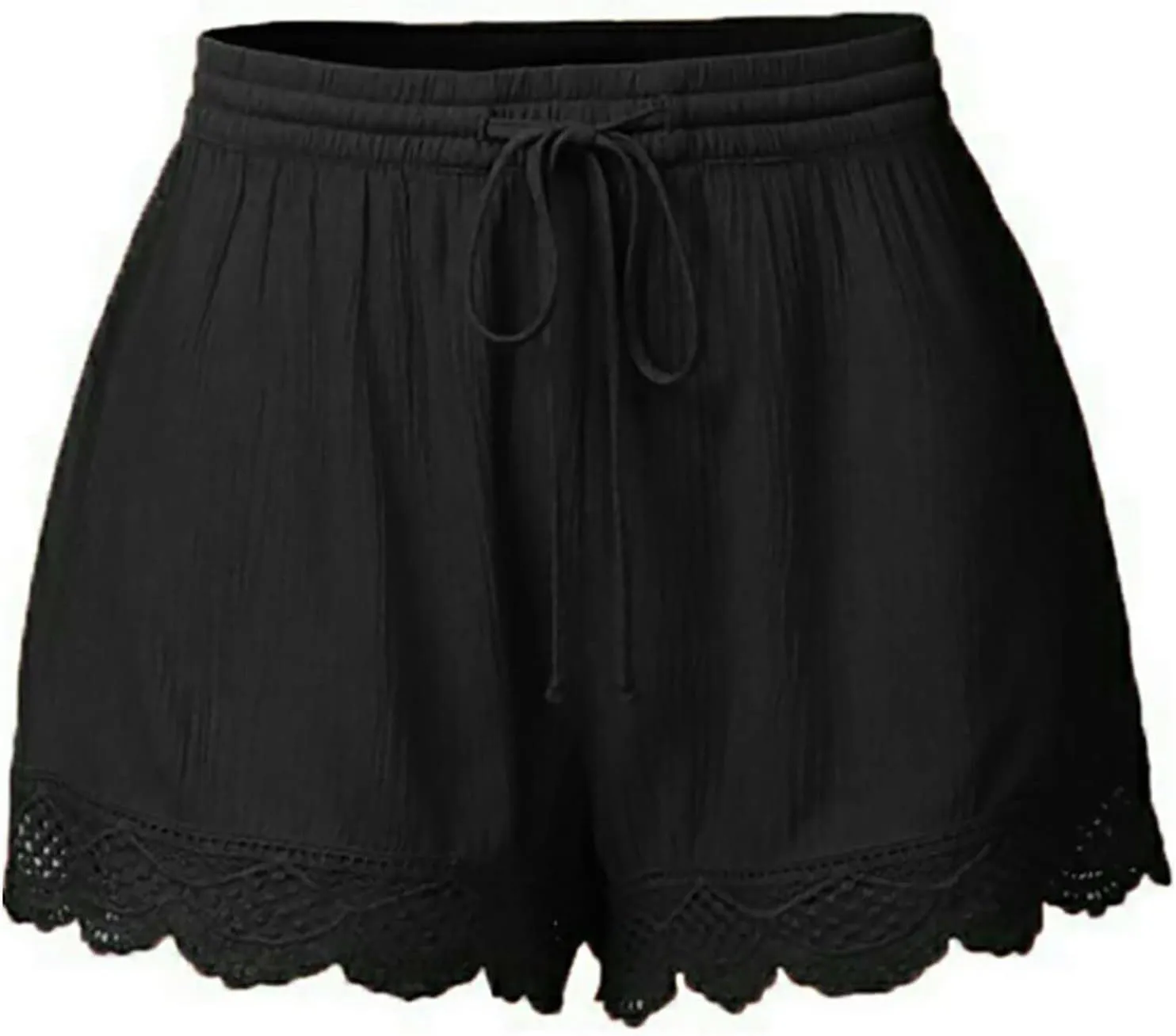 Shorts for Women Trendy High Waisted Flowy Dress Shorts with Drawstring Lightweight Lace Patchwork Short Pants