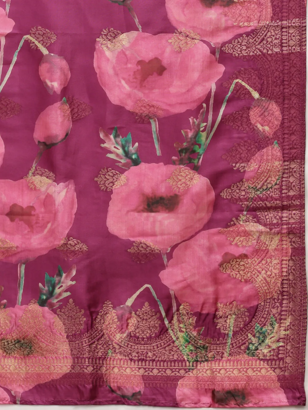 Silk Crepe Purple Kurta Set with Straight Bottom and Flowy Silk Crepe Floral Printed Dupatta
