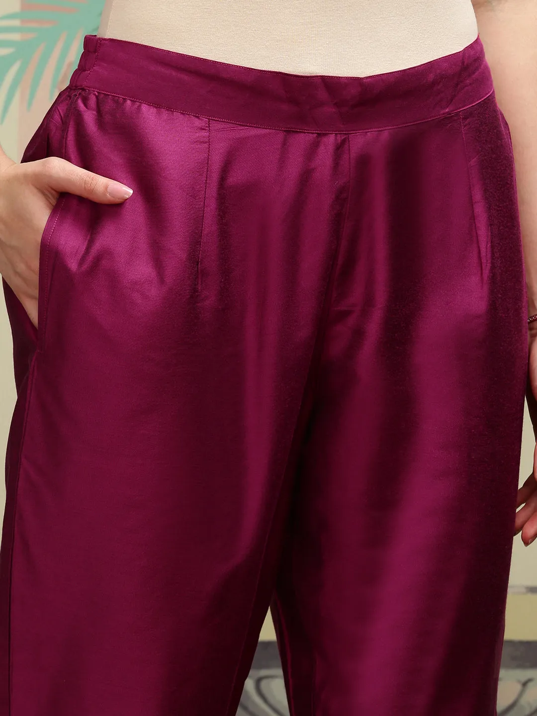 Silk Crepe Purple Kurta Set with Straight Bottom and Flowy Silk Crepe Floral Printed Dupatta