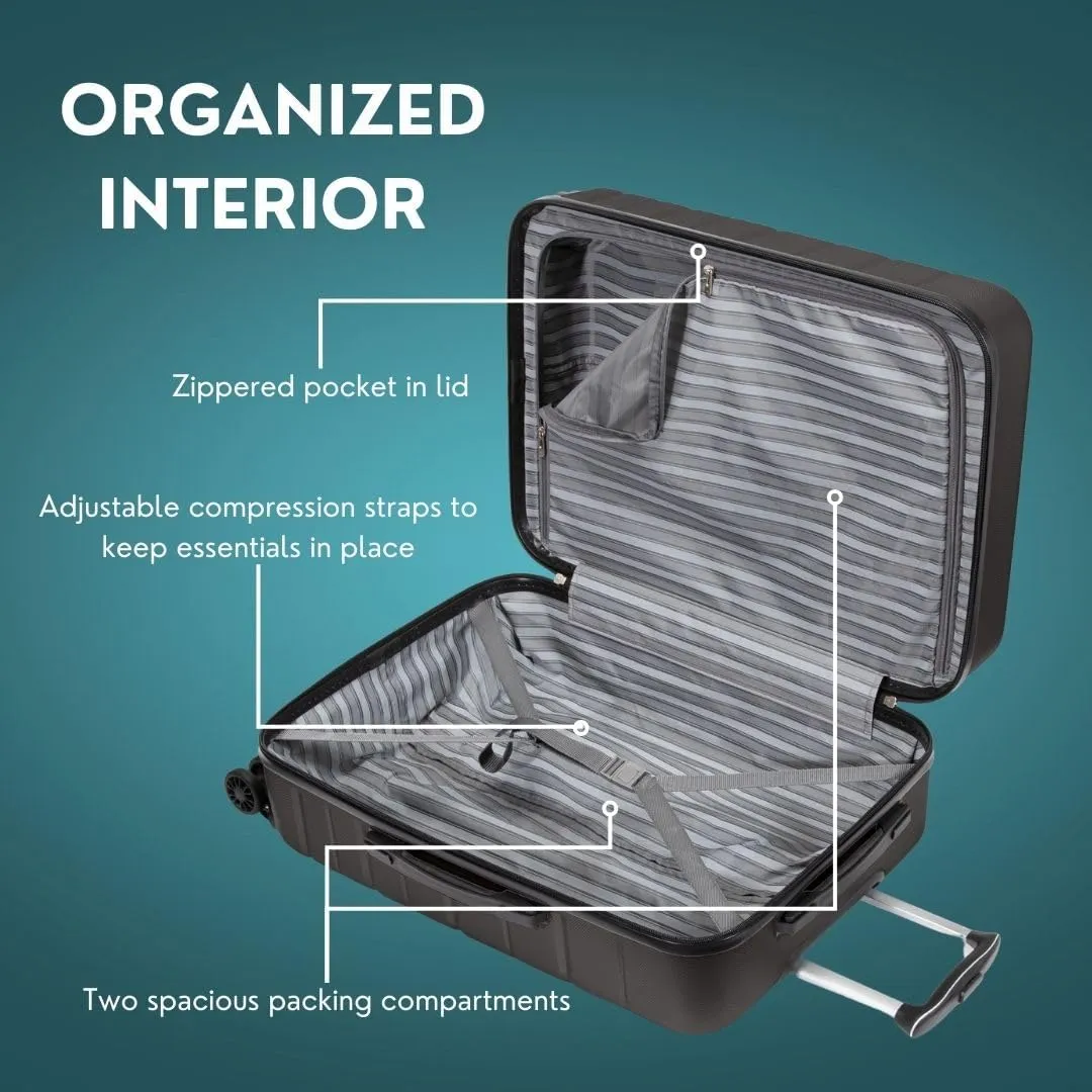 Skyway Epic 2.0 Hardside Lightweight and Durable ABS Shell Luggage, Spacious with Dual Spinning Wheels, Comfort Grip, Men and Women, Carry-on, 20-inch, Midnight