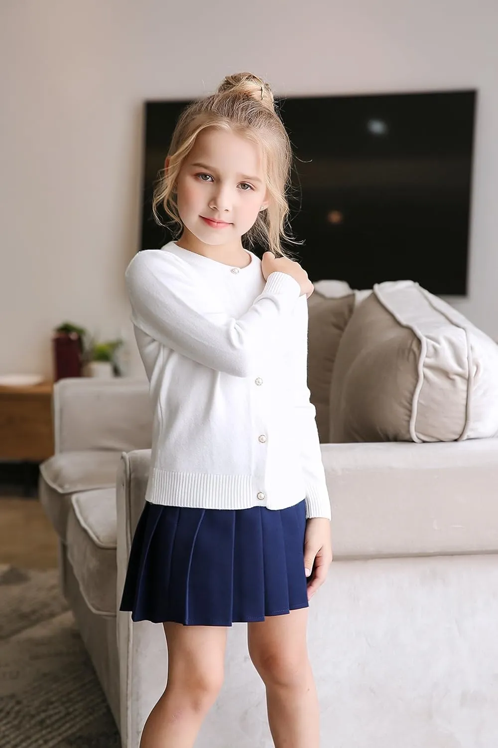 SMILING PINKER Girls Cardigan Sweater School Uniforms Button Long Sleeve Knit Tops