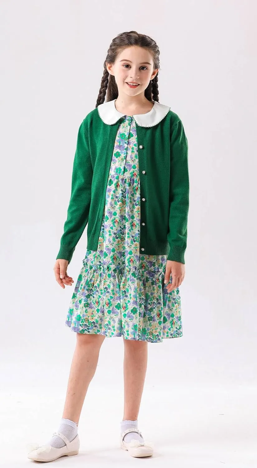 SMILING PINKER Girls Cardigan Sweater School Uniforms Button Long Sleeve Knit Tops