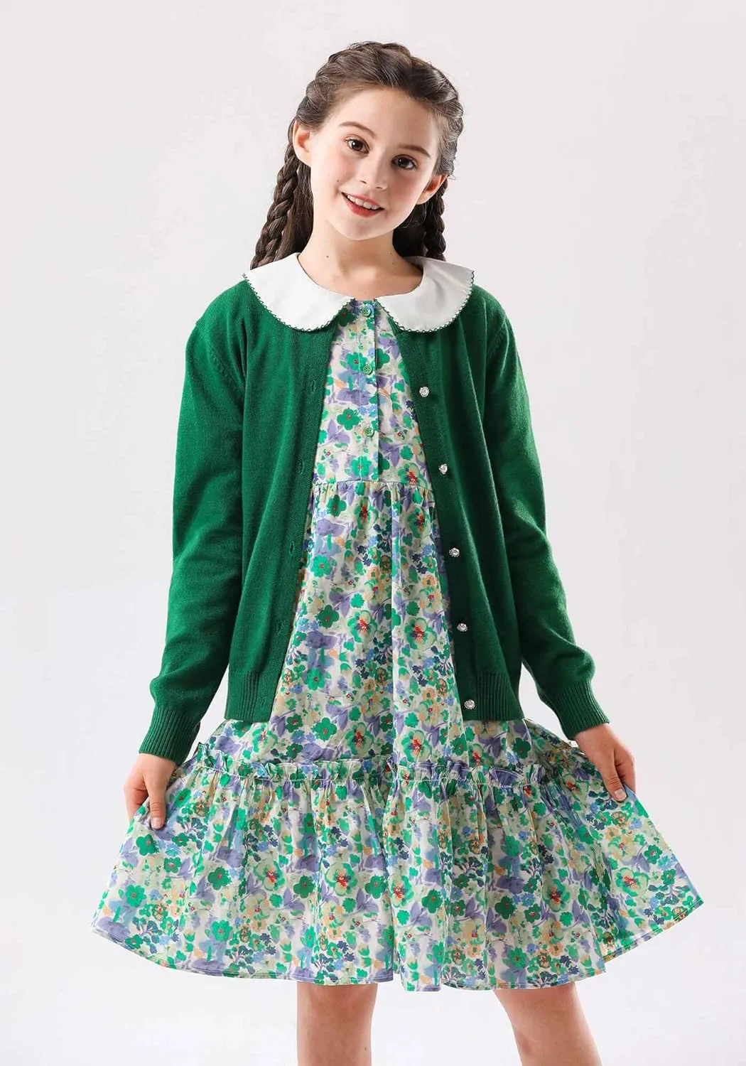 SMILING PINKER Girls Cardigan Sweater School Uniforms Button Long Sleeve Knit Tops