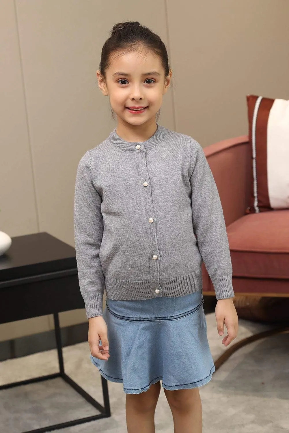 SMILING PINKER Girls Cardigan Sweater School Uniforms Button Long Sleeve Knit Tops