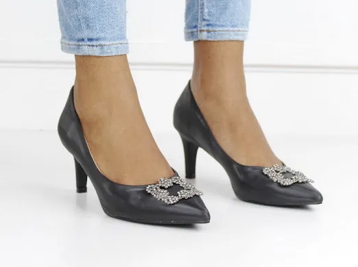 Sofia 6.5cm heel court with trim black