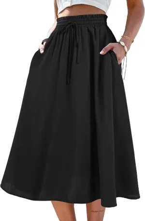 SOFIA'S CHOICE Skirts for Women Midi Length A Line Swing Flowy Skirt with Pockets