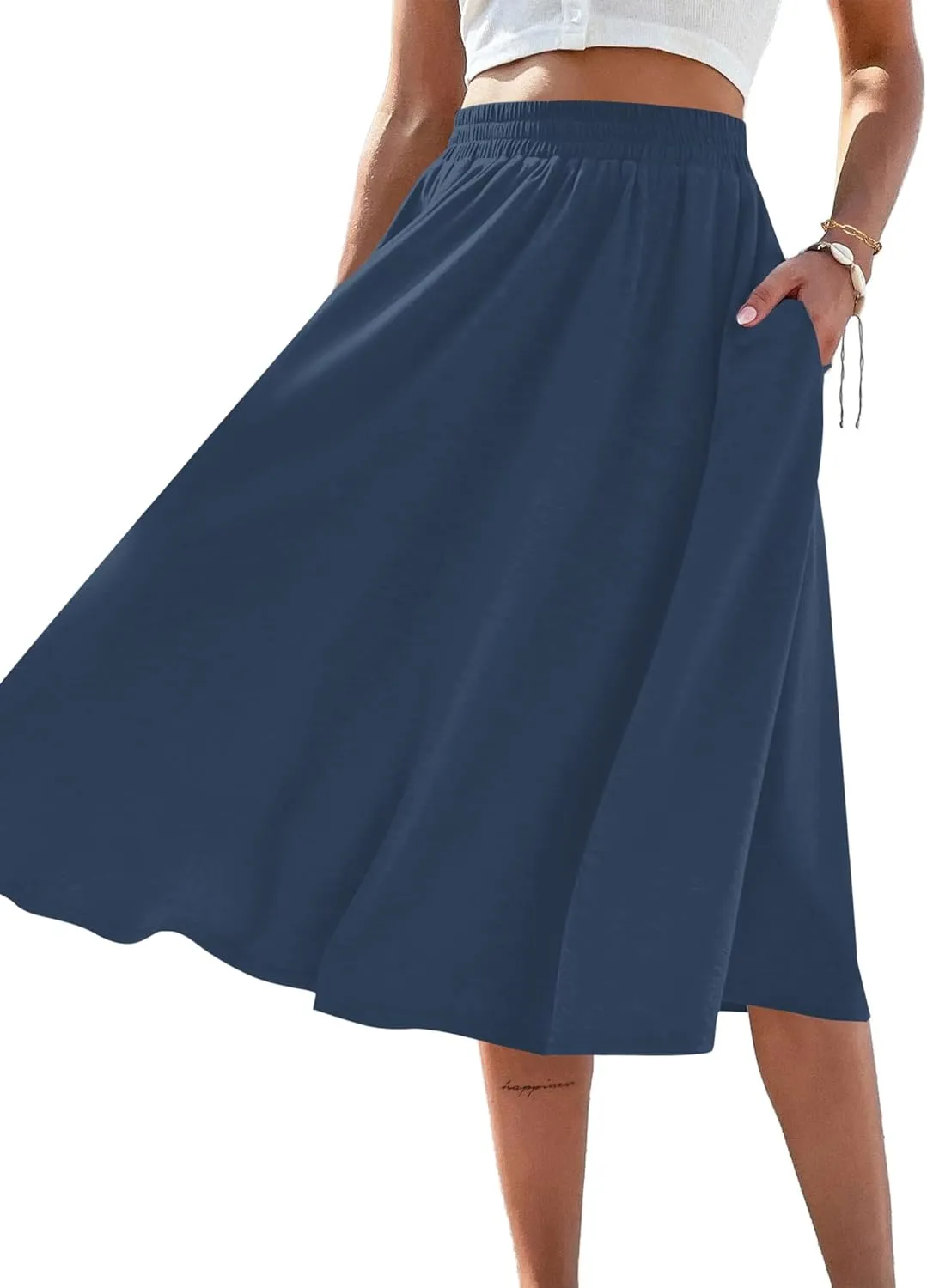 SOFIA'S CHOICE Skirts for Women Midi Length A Line Swing Flowy Skirt with Pockets