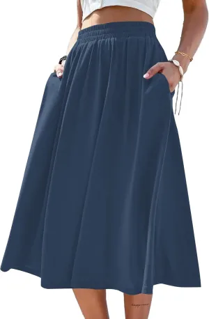 SOFIA'S CHOICE Skirts for Women Midi Length A Line Swing Flowy Skirt with Pockets