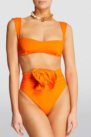 Solid Color Chic 3D Flower Decor Bikini
