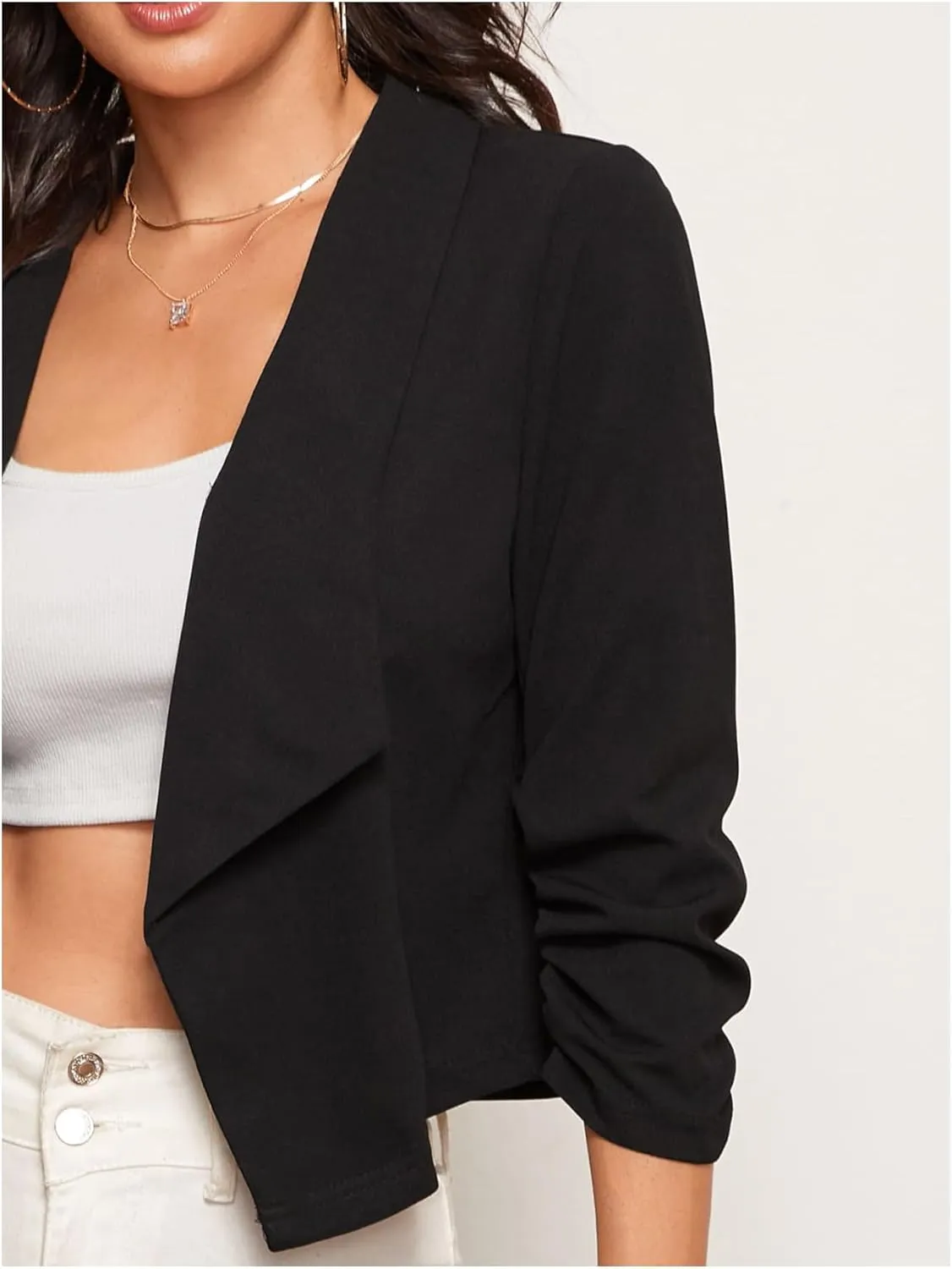 SOLY HUX Women's Casual Blazer 3/4 Open Front Work Office Crop Cardigan Suit Jackets