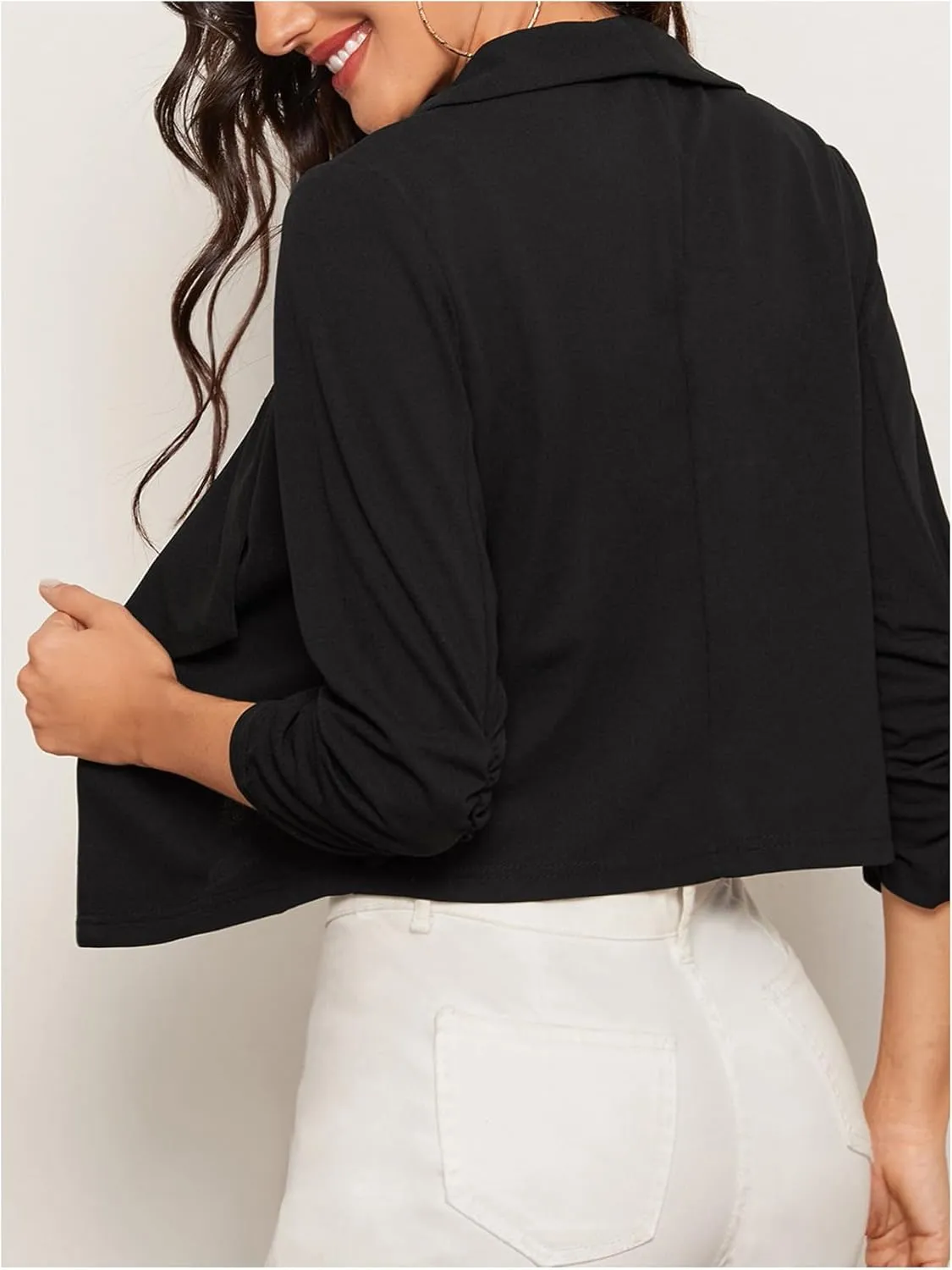 SOLY HUX Women's Casual Blazer 3/4 Open Front Work Office Crop Cardigan Suit Jackets