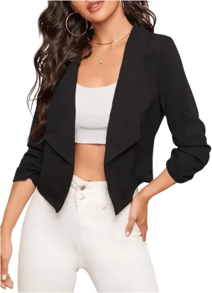SOLY HUX Women's Casual Blazer 3/4 Open Front Work Office Crop Cardigan Suit Jackets