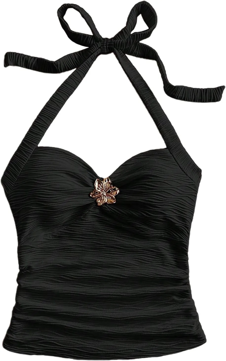 SOLY HUX Women's V Neck Halter Tops Open Back Y2k Ruched Floral Metal Summer Going Out Cami Tops