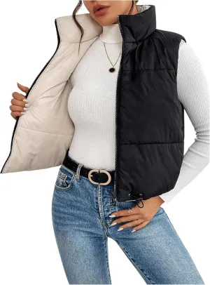 SOLY HUX Women's Zip Up Reversible Puffer Vest Jacket Mock Neck Sleeveless Padded Coat Winter Warm Outerwear