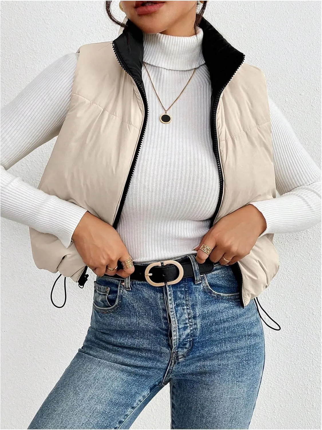 SOLY HUX Women's Zip Up Reversible Puffer Vest Jacket Mock Neck Sleeveless Padded Coat Winter Warm Outerwear
