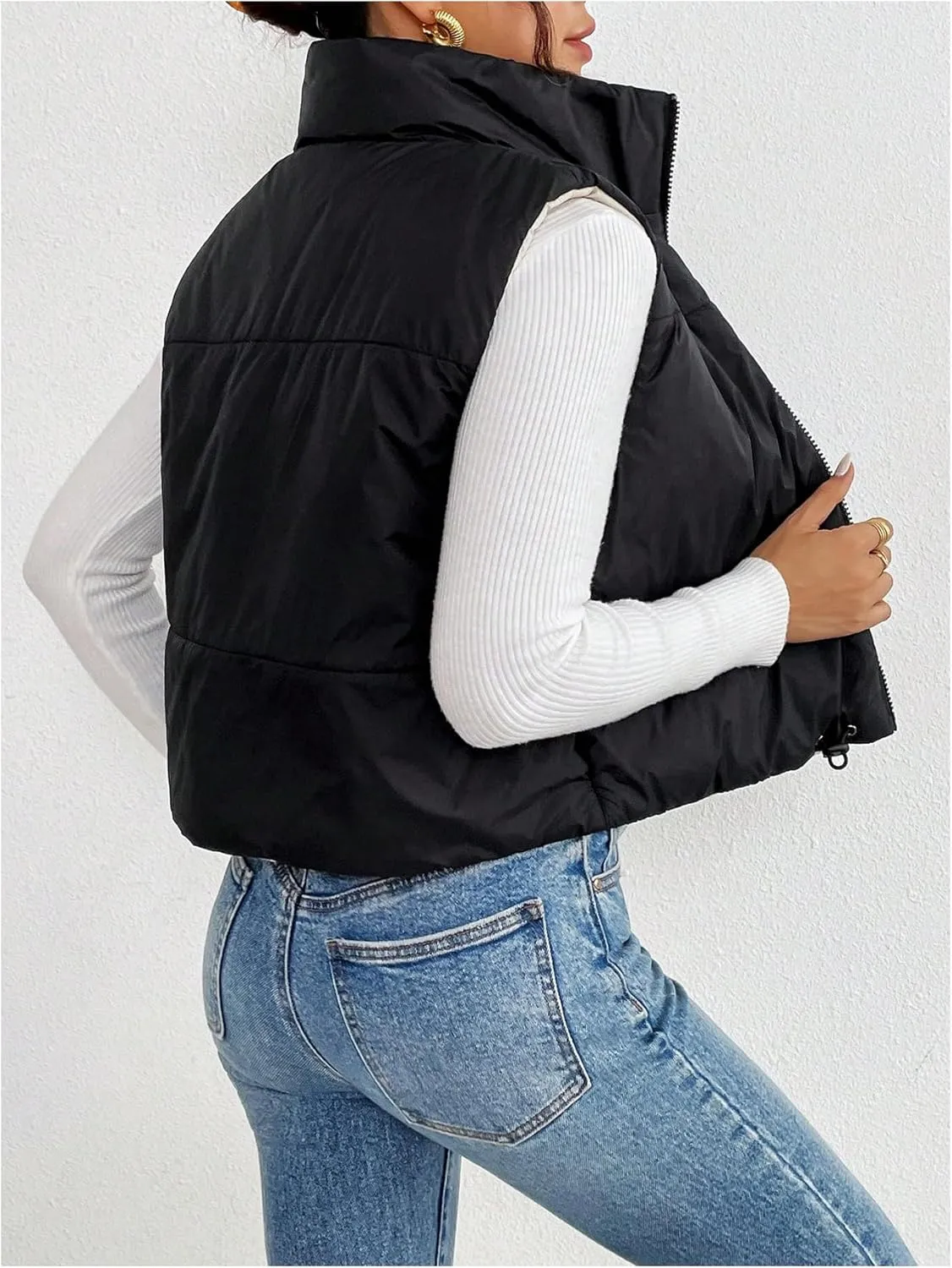 SOLY HUX Women's Zip Up Reversible Puffer Vest Jacket Mock Neck Sleeveless Padded Coat Winter Warm Outerwear