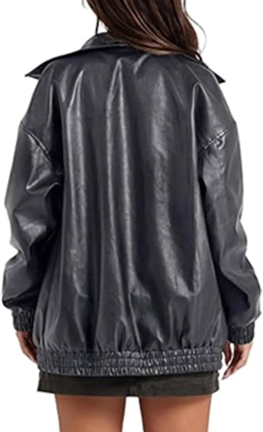 SOMTHRON Women's Oversized Leather Jackets Faux Casual Zip Up Fall Motorcycle Bomber Outfits Winter Fashion Clothes