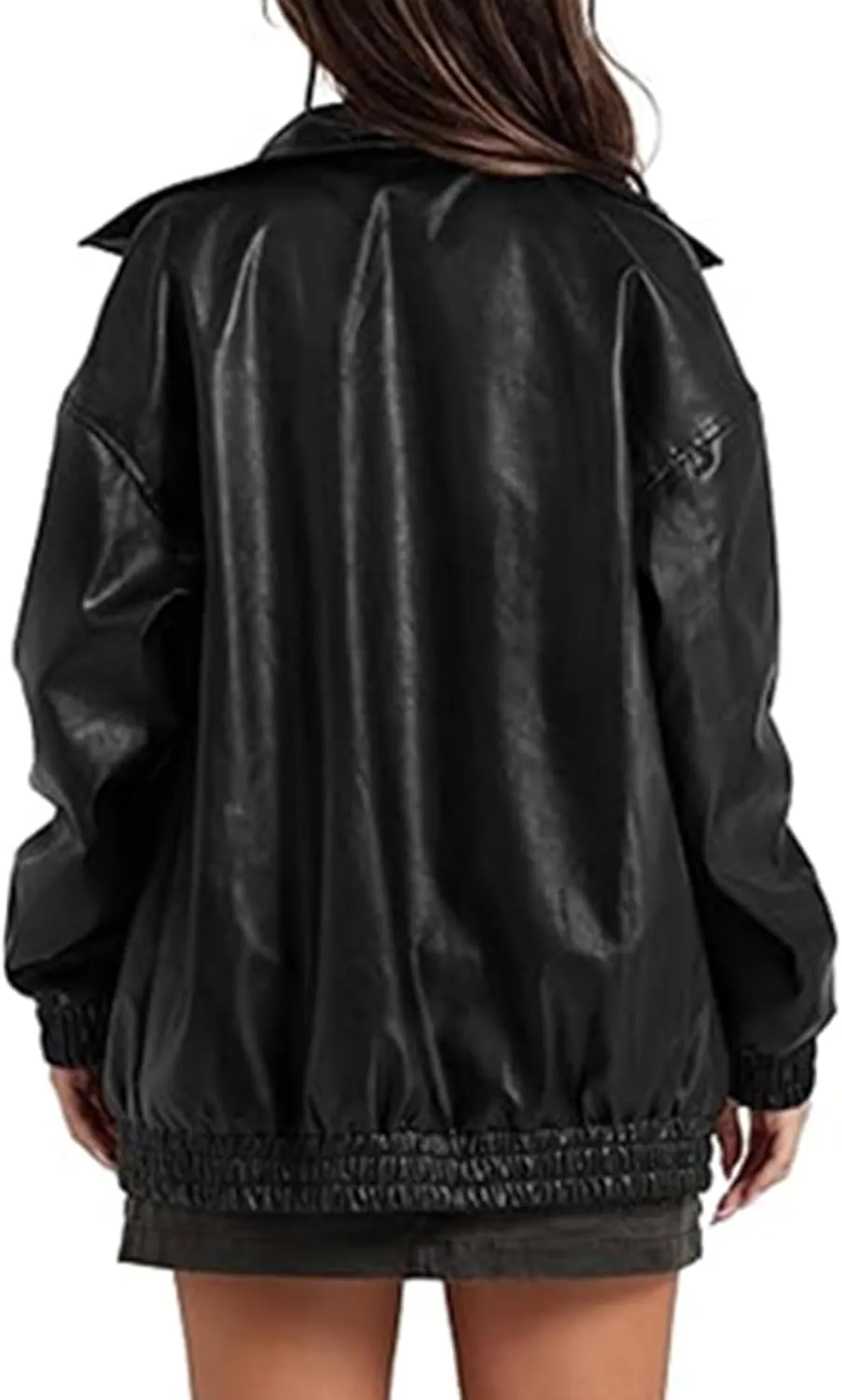 SOMTHRON Women's Oversized Leather Jackets Faux Casual Zip Up Fall Motorcycle Bomber Outfits Winter Fashion Clothes