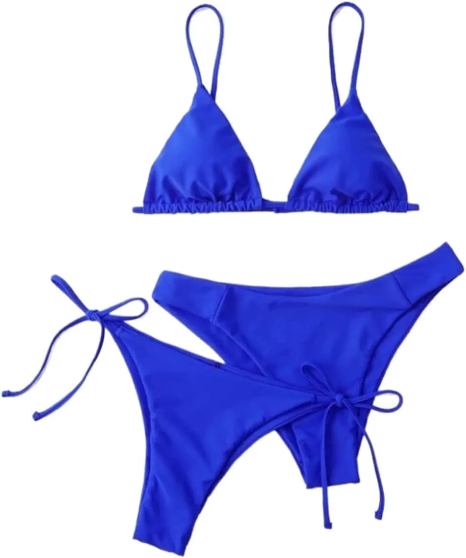 Sorrica Women's 3 Piece String Bikini Set Triangle Thong Swimsuits Beach Bathing Suit Set
