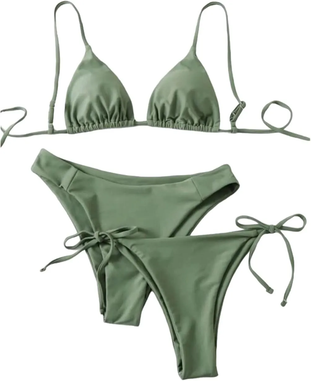 Sorrica Women's 3 Piece String Bikini Set Triangle Thong Swimsuits Beach Bathing Suit Set