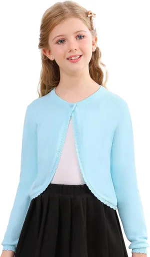 Soudittur Girls Cardigan Sweaters Cotton Long Sleeve Toddler Shrug Button Closure Knitted Dress Cover Up 3-12 Years