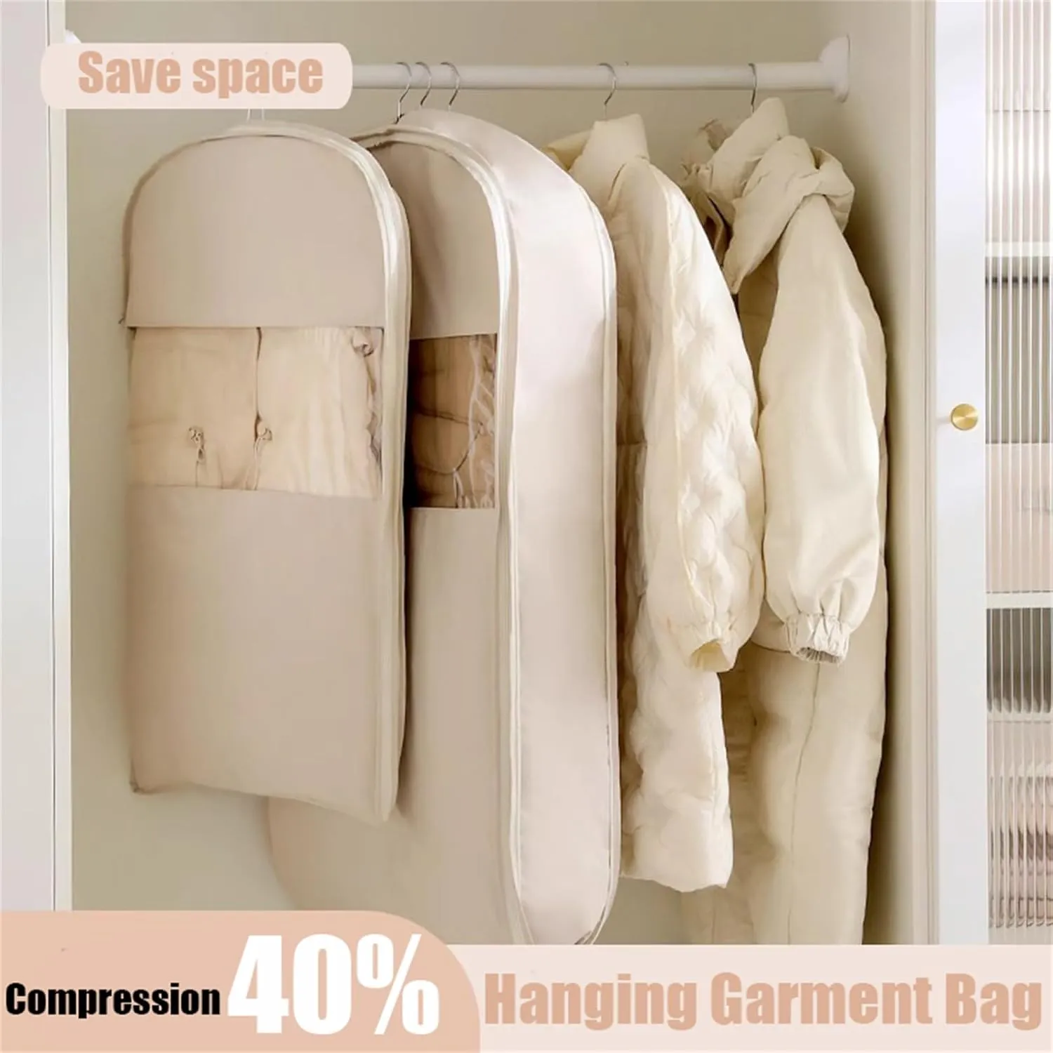 Space Saving Hanging Garment Bag with Self Compression Zipper, 51" Space Saving Garment Bag for Clothing (Pink,XL)