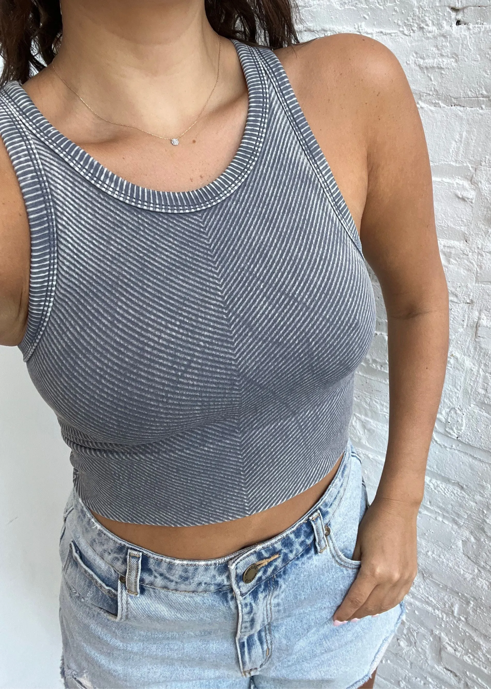 Spill The Tea High Neck Tank ★ Vintage Cloud Grey