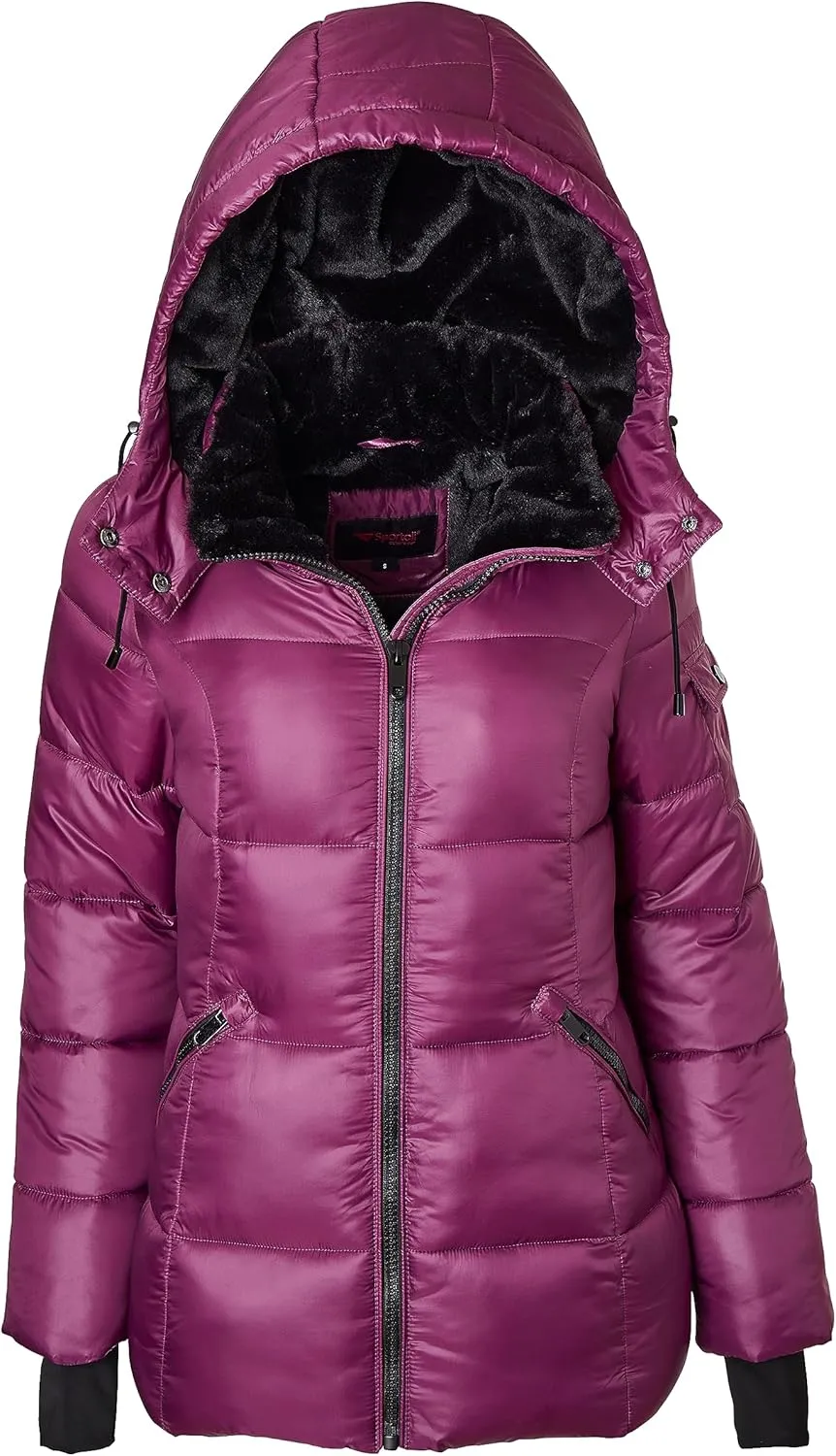 Sportoli Womens Winter Coat Hooded Plush Lined Quilted Warm Zip Up Puffer Jacket