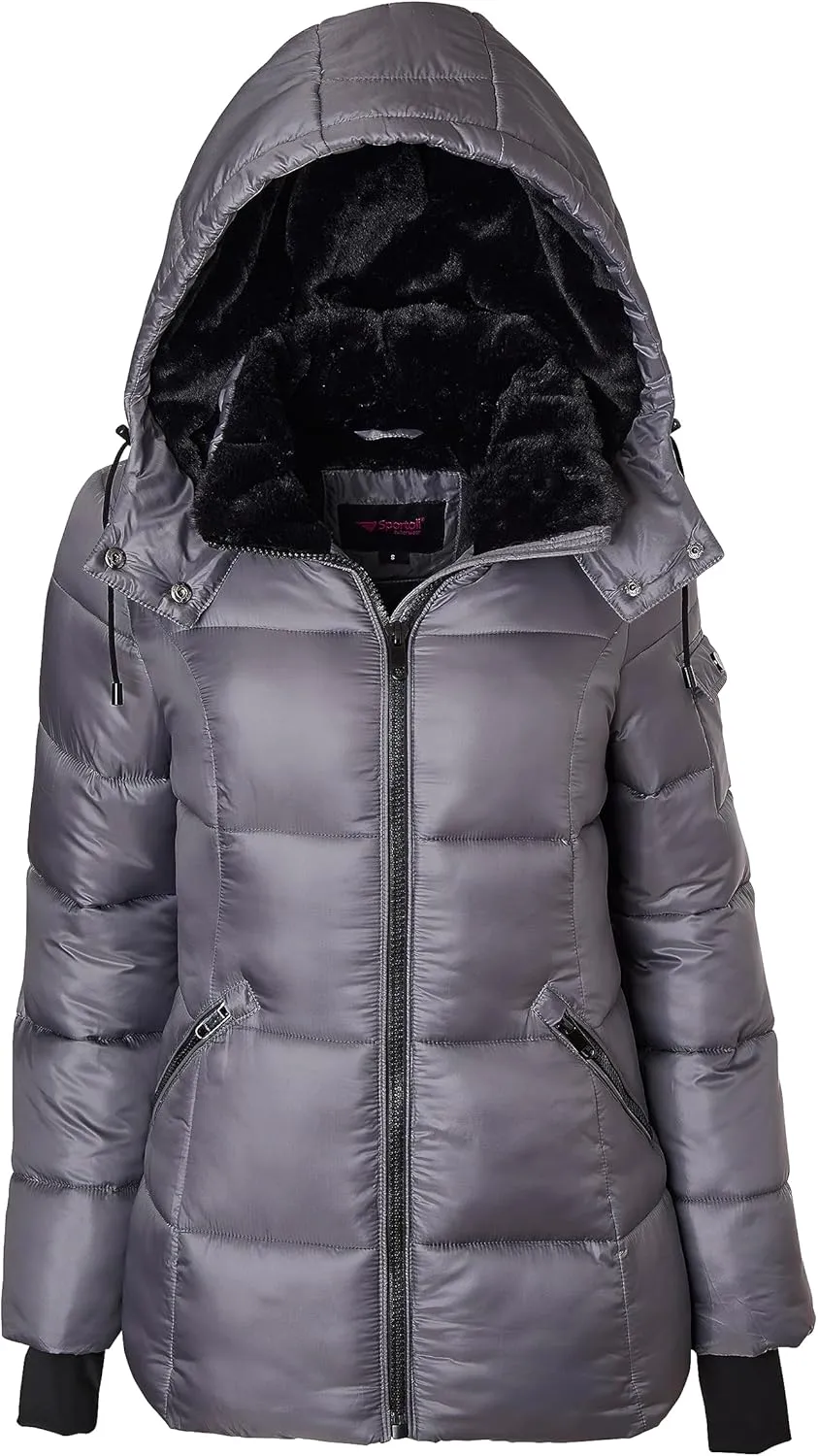 Sportoli Womens Winter Coat Hooded Plush Lined Quilted Warm Zip Up Puffer Jacket