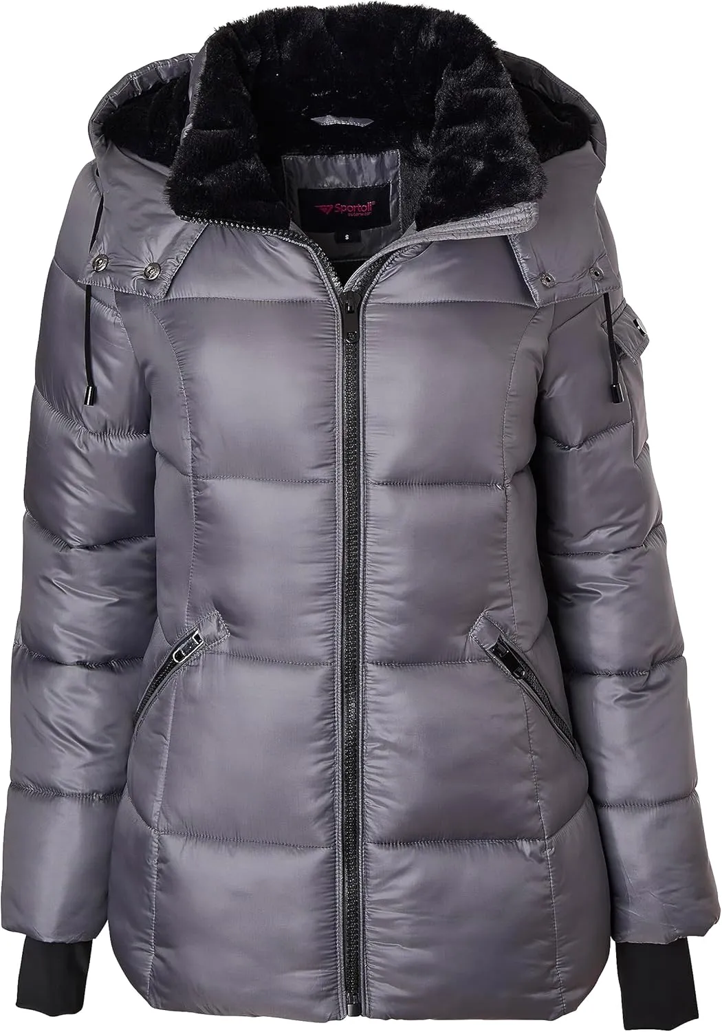 Sportoli Womens Winter Coat Hooded Plush Lined Quilted Warm Zip Up Puffer Jacket