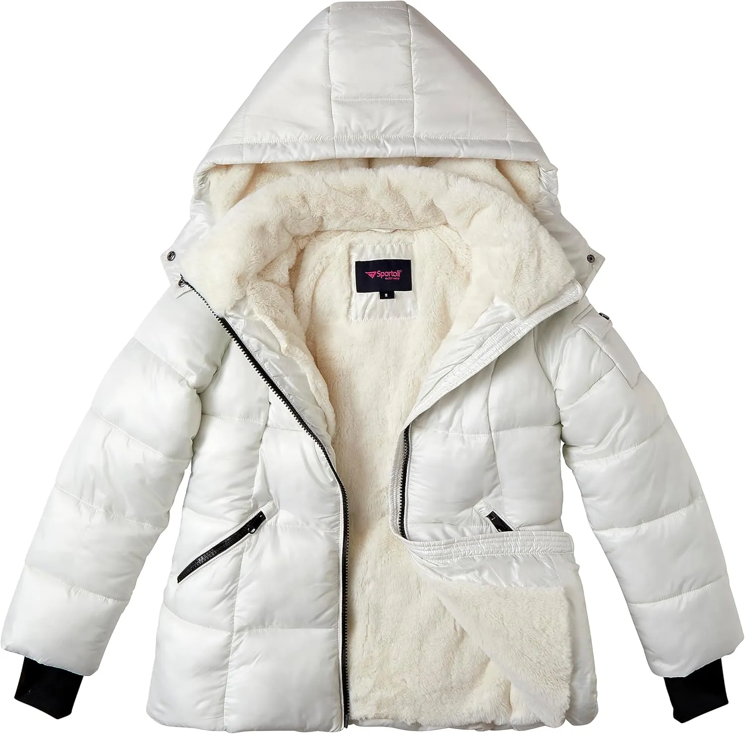Sportoli Womens Winter Coat Hooded Plush Lined Quilted Warm Zip Up Puffer Jacket