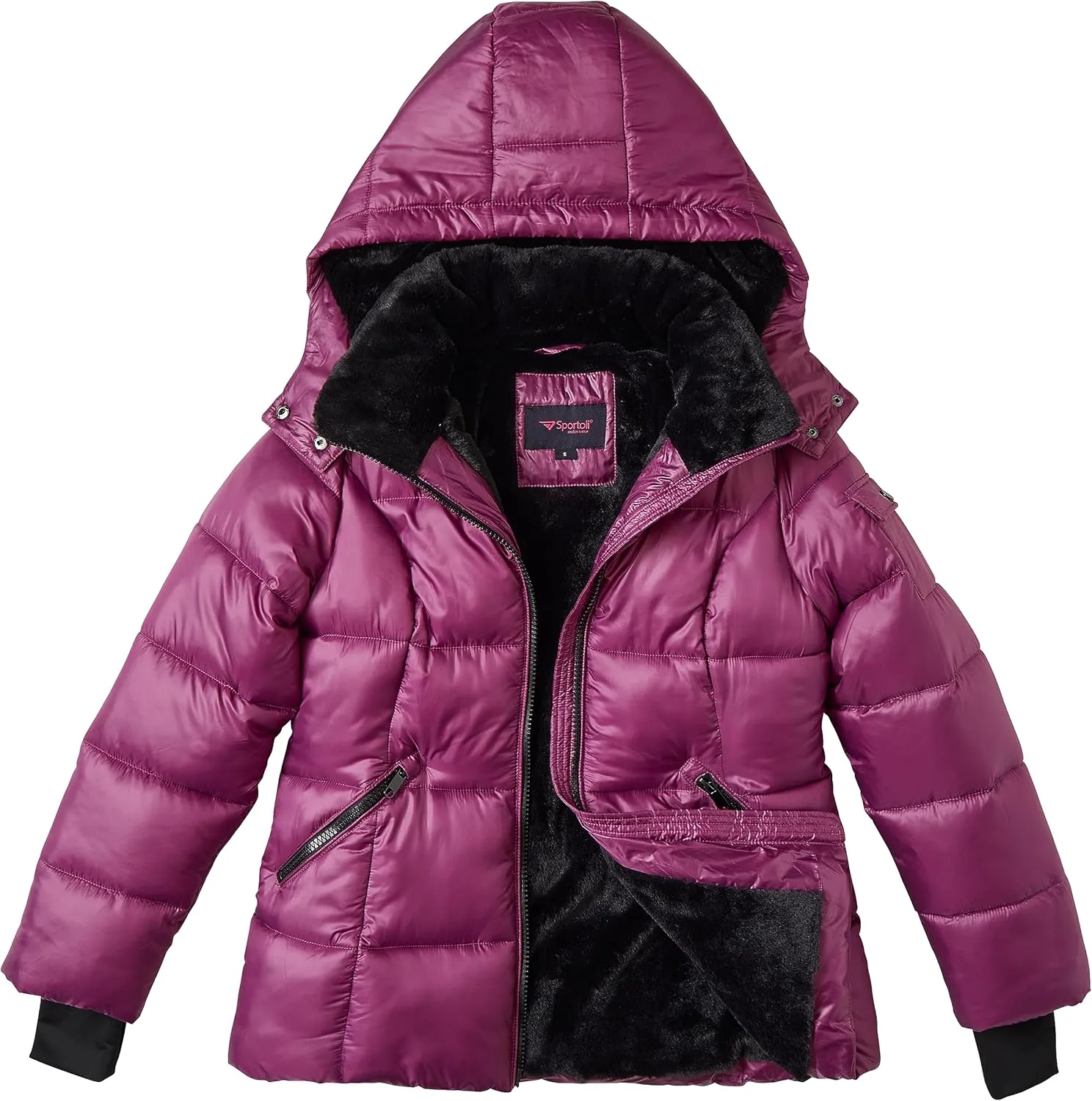 Sportoli Womens Winter Coat Hooded Plush Lined Quilted Warm Zip Up Puffer Jacket
