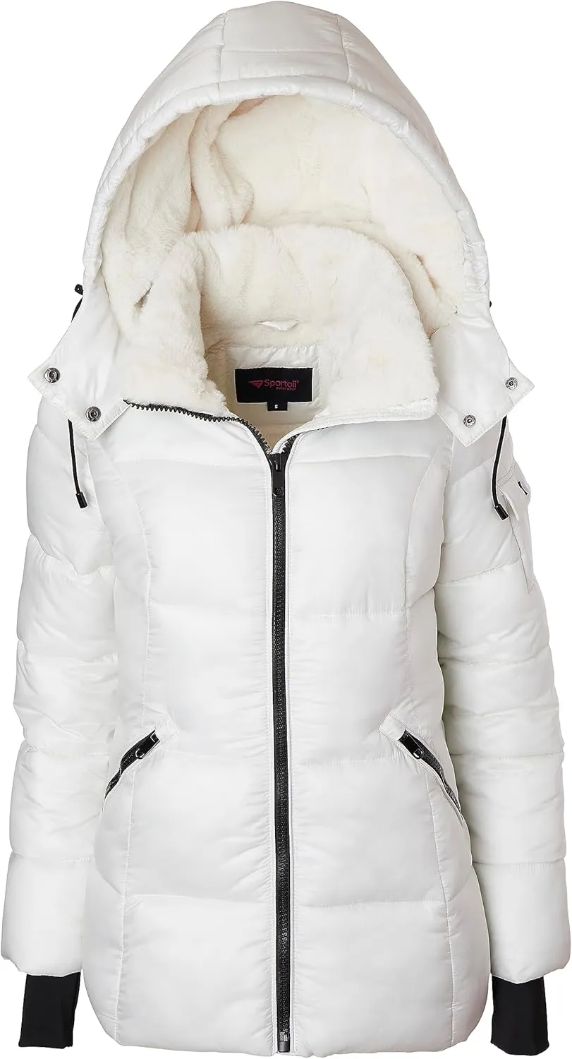 Sportoli Womens Winter Coat Hooded Plush Lined Quilted Warm Zip Up Puffer Jacket