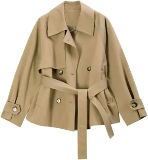 Spring Autumn Woman Trench Coat Short Jacket Double Breasted Female Trench Coat Belt Solid Overwear