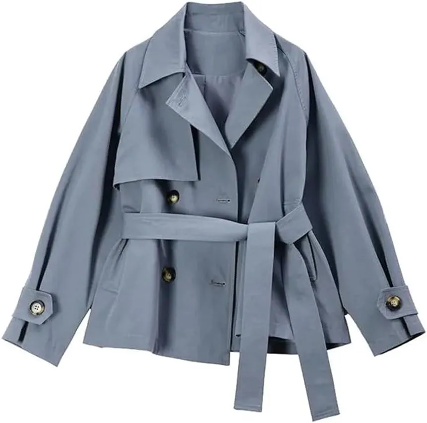 Spring Autumn Woman Trench Coat Short Jacket Double Breasted Female Trench Coat Belt Solid Overwear