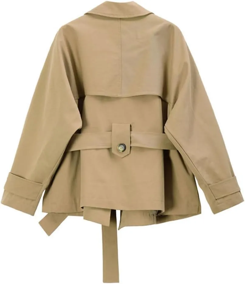 Spring Autumn Woman Trench Coat Short Jacket Double Breasted Female Trench Coat Belt Solid Overwear